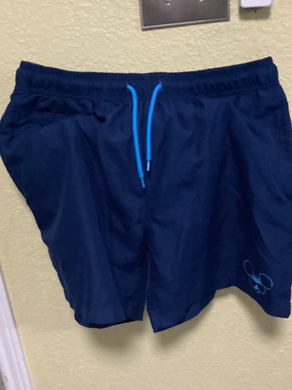 Disney Men's Dark Navy Swim Trunks with Bright Blue Drawstring